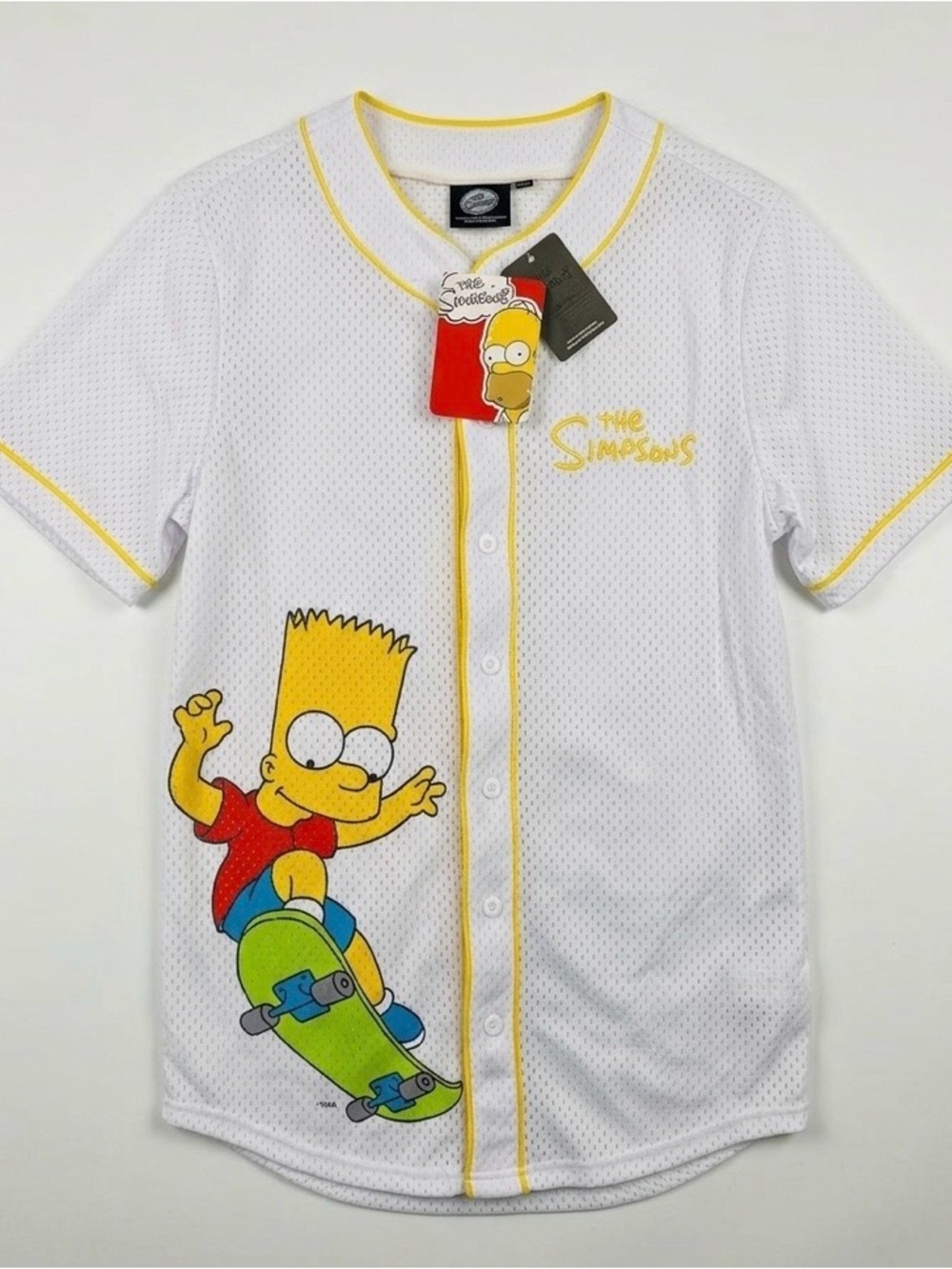 The Simpsons White & Yellow Bart Skateboard Baseball Jersey